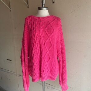 Free People Vibrant Pink Cable Knit Sweater